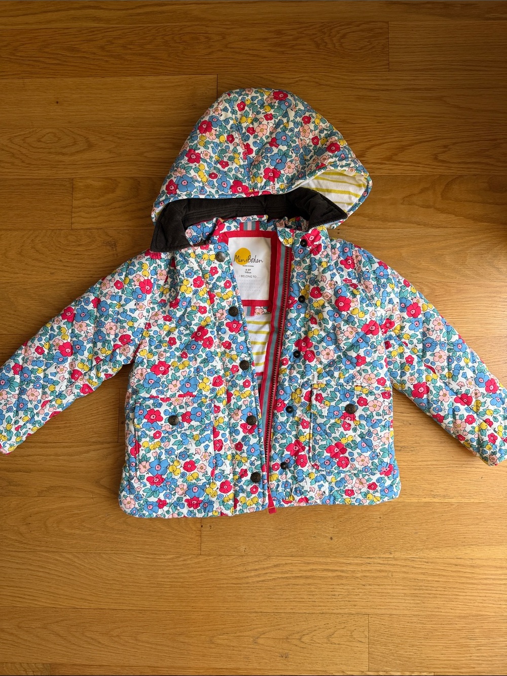 Mini Boden Kids Quilted Hooded Jacket - Blue, Red, Yellow